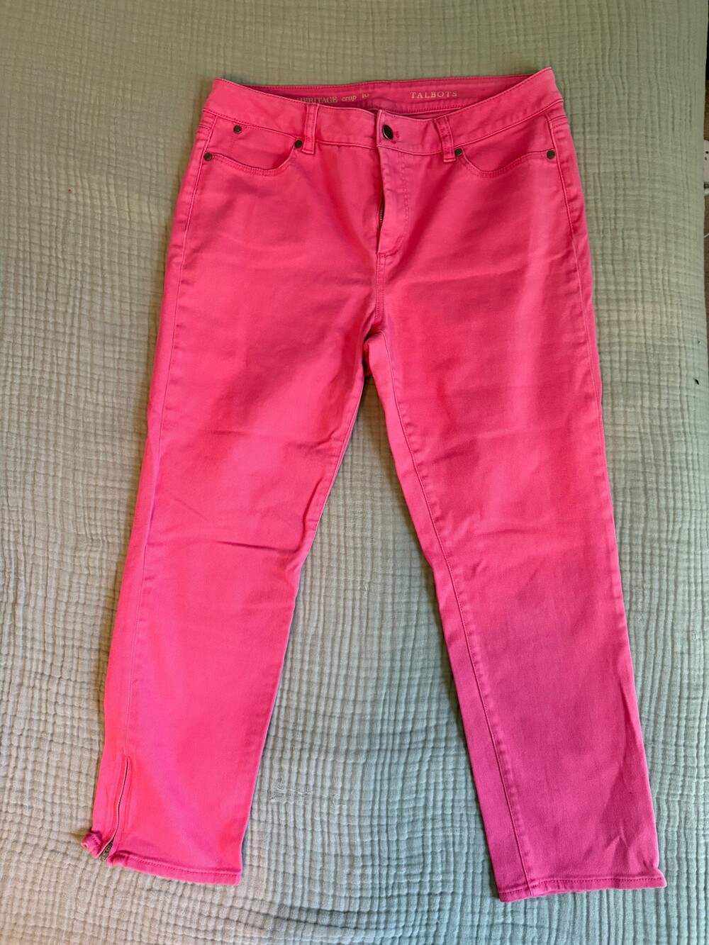 Talbots Heritage Crop Pants Women's 10 Pink Stretch Ankle Zip Straight Leg